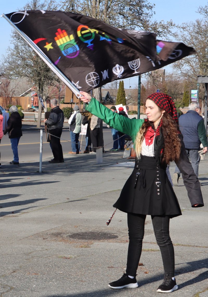 woman waving flag